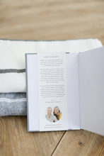 Load image into Gallery viewer, Custom sympathy gift blanket and grief journal, Custom curated sympathy gifts with blanket and journal, Promptly Loom Parent Child Journal, Couples Journal, Grief Journal, Brushed Cotton Blanket, Cream and Charcoal striped blanket, Charcoal Blue Blanket with Cream Stripe, Gifts that are ready to ship and packaged, Mercy Forest Co. Gifting