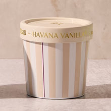 Ice cream container with 'Havana Vanilla' text on a neutral background