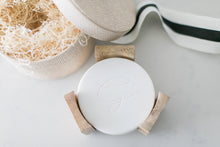 Load image into Gallery viewer, Custom curated new homeowner gift boxes, white marble coasters with acacia wood holder, mercy forest co gifting. Impress your clients, employees, or realtor. Personalize your gift with custom engraving.