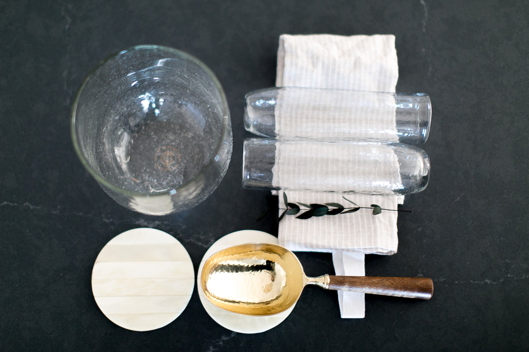 Luxury new home gift box with ice bucket, flutes, coasters and linen tea towel