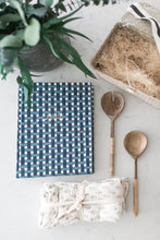 Load image into Gallery viewer, Real estate client gift: Say &quot;thank you&quot; with style! Woven basket filled with an heirloom recipe book and cloth napkins - a practical and personalized gift.
