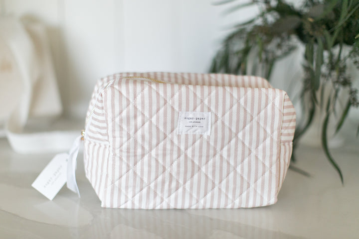 sugar paper pink striped zip pouch