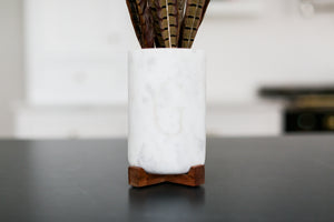 Personalized marble vase and bottle holder with custom initials ready to ship in two days. Mercy Forest Co. 