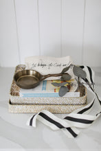 Load image into Gallery viewer, Gift box for family and friends, Gift box for clients, Real estate Closing Gift ideas, New home gift, welcome home gift, nest cookware cast iron pan, brass grinder, simple and meaningful gifts, gifts for people who like to cook, beautiful woven basket with lid, sustainable gifting, shiplap kitchen, hallman range, italian range