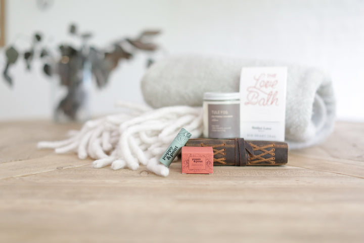 Custom curated self care gift box with Poppy and Pout lip available as an add on. Sympathy gift, surgery recovery gift, grieving gift, condolence gift, comfort box, self-care kit, pampering gifts, intentional gifts, ready to ship.