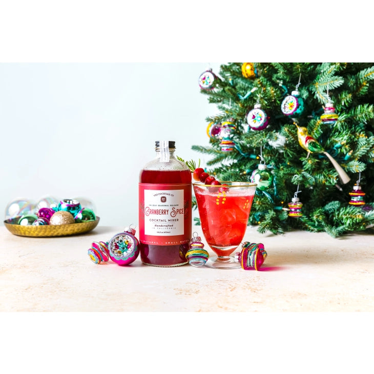 cranberry spice drink mixer with stemmed glass coupe glassware. ready to ship from Mercy Forest Co. 