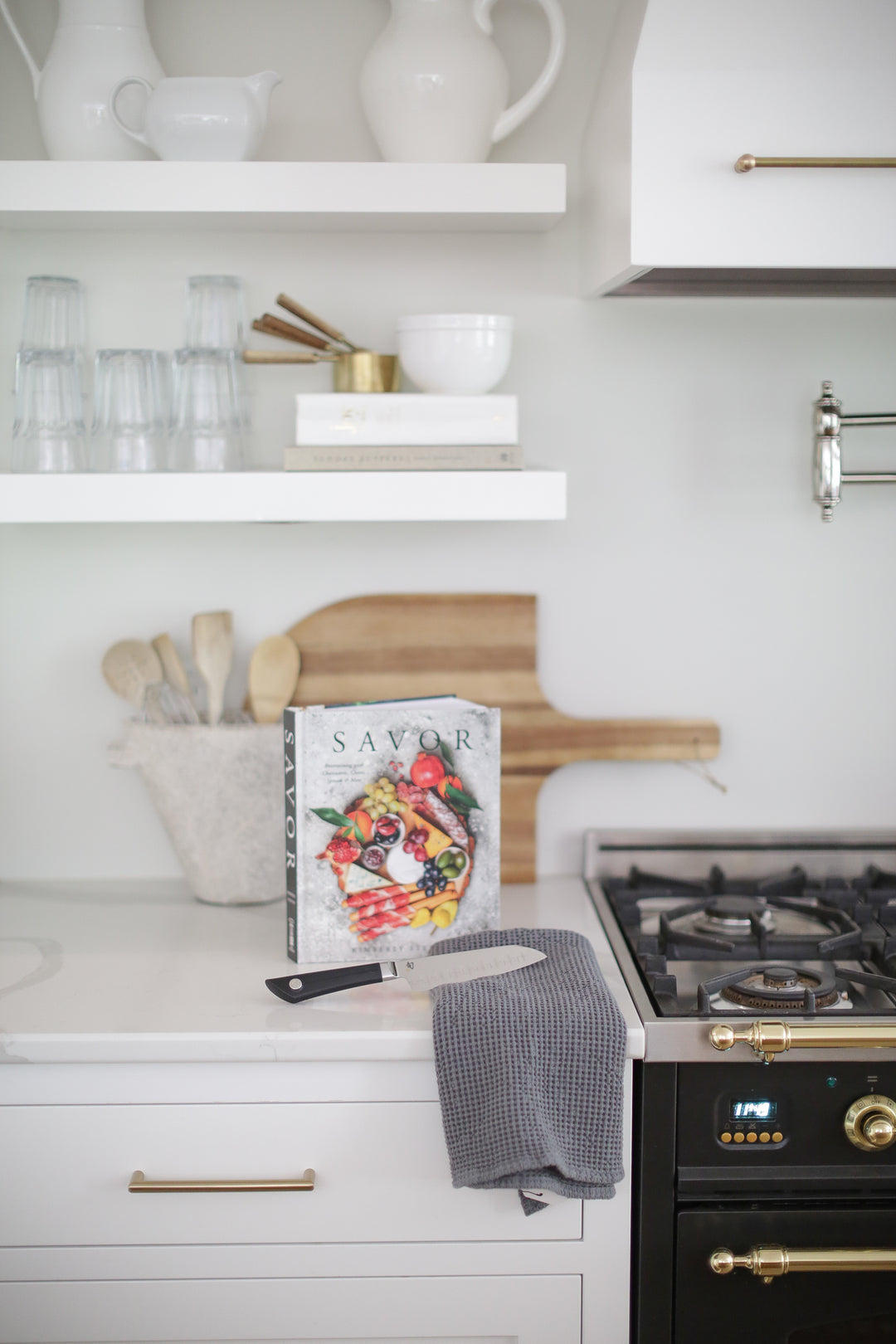 custom curated cooking gift box with custom knife, cookbook, and kitchen towel