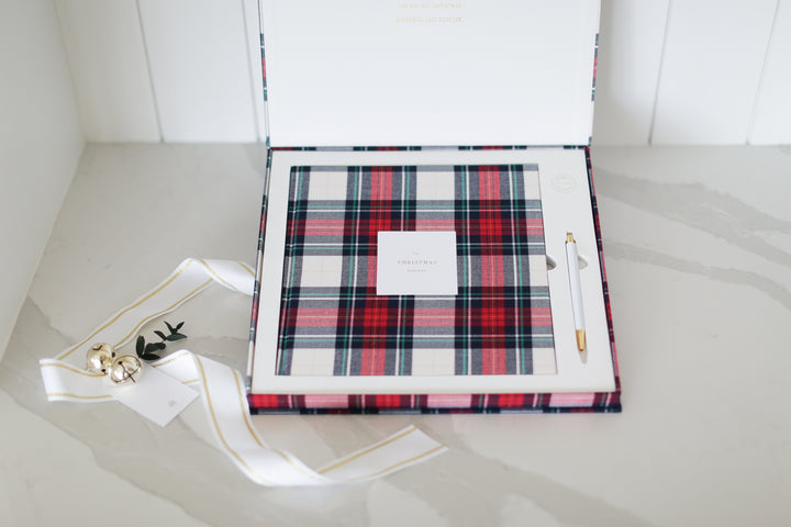 Custom curated holiday gift box with plaid promptly journal