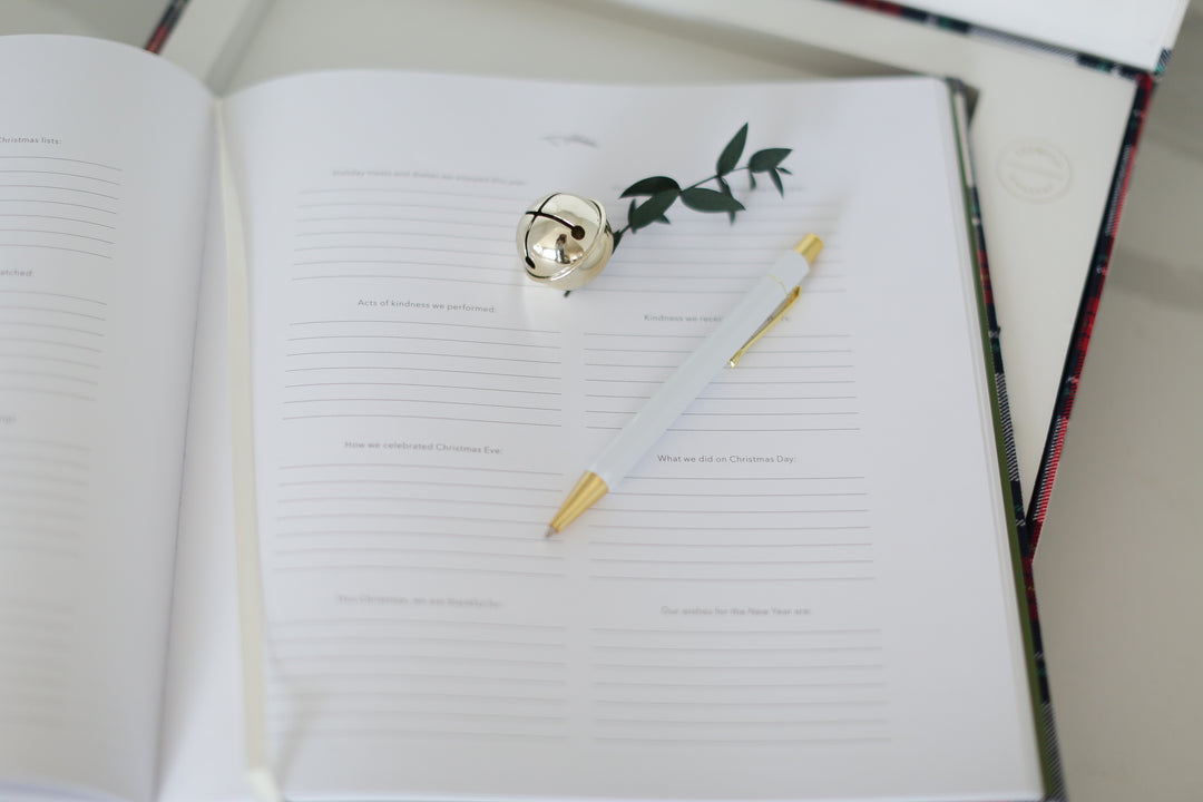 Custom curated holiday gift box with plaid promptly journal