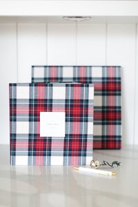 Custom curated holiday gift box with plaid promptly journal