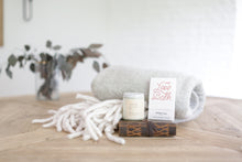 Load image into Gallery viewer, Custom curated comfort gift box with bath bomb, candle, cozy blanket, and journal. Beautiful and meaningful gifts ready to ship in the moment with Mercy Forest Co.